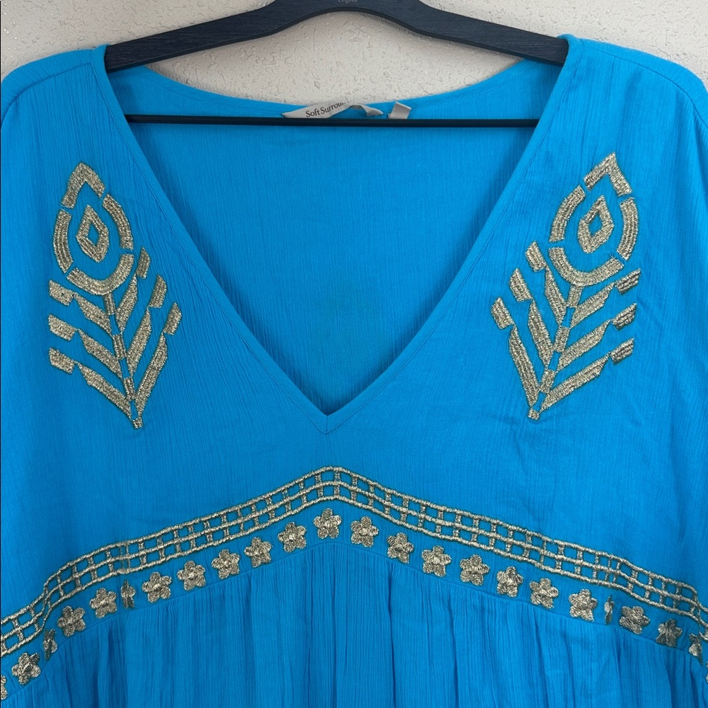 Soft Surroundings Zaneta Turquoise Gold Embroidery Babydoll Boho Lagenlook 3X - Picture 7 of 10